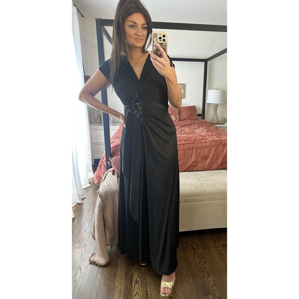70’s Vintage Size 12 Rona New York Black Sequin Maxi Wrap Dress